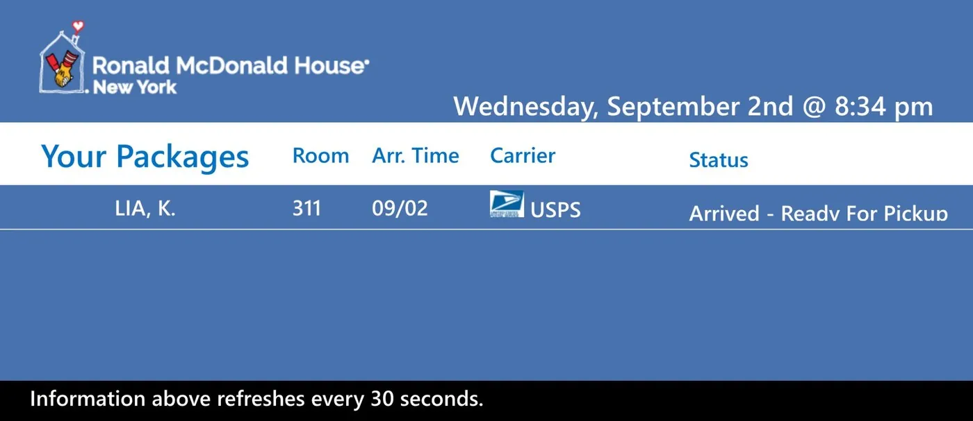 Real-time package tracking display